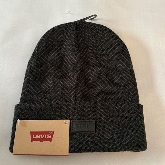 Levis Beanie Mens Black Chevron - Picture 1 of 2